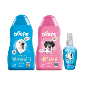 Kit Beeps Blueberry Shampoo Branqueador, Condicionador e Colônia para Pets